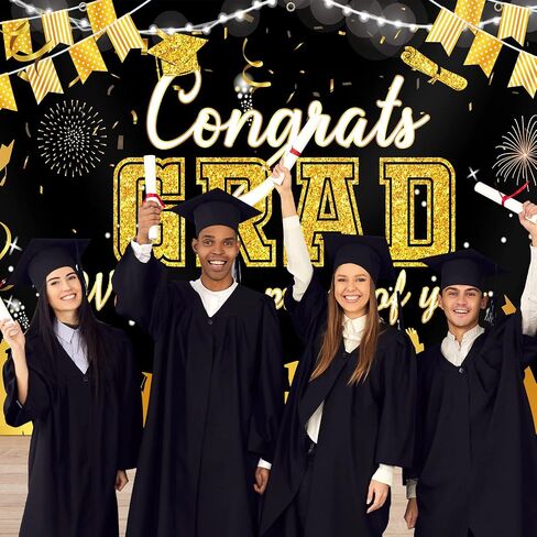 2024 Graduation Garage Door Banner Decorations 6 x 13 ft Large Graduation Congrats Grad Backdrop Garage Door Cover Decor Outdoor Indoor Wall Photo Congratulations Background Hanging Sign(Blue Gold) in Saudi Arabia