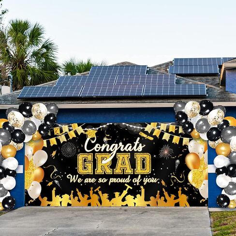 2024 Graduation Garage Door Banner Decorations 6 x 13 ft Large Graduation Congrats Grad Backdrop Garage Door Cover Decor Outdoor Indoor Wall Photo Congratulations Background Hanging Sign(Blue Gold) in Saudi Arabia