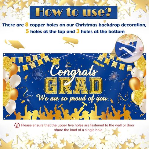 2024 Graduation Garage Door Banner Decorations 6 x 13 ft Large Graduation Congrats Grad Backdrop Garage Door Cover Decor Outdoor Indoor Wall Photo Congratulations Background Hanging Sign(Blue Gold) in Saudi Arabia