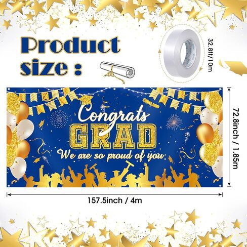 2024 Graduation Garage Door Banner Decorations 6 x 13 ft Large Graduation Congrats Grad Backdrop Garage Door Cover Decor Outdoor Indoor Wall Photo Congratulations Background Hanging Sign(Blue Gold) in Saudi Arabia
