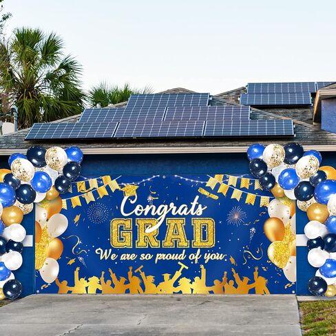 2024 Graduation Garage Door Banner Decorations 6 x 13 ft Large Graduation Congrats Grad Backdrop Garage Door Cover Decor Outdoor Indoor Wall Photo Congratulations Background Hanging Sign(Blue Gold) in Saudi Arabia