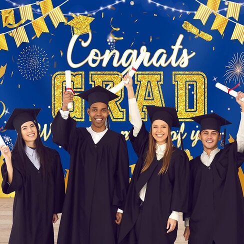 2024 Graduation Garage Door Banner Decorations 6 x 13 ft Large Graduation Congrats Grad Backdrop Garage Door Cover Decor Outdoor Indoor Wall Photo Congratulations Background Hanging Sign(Blue Gold) in Saudi Arabia