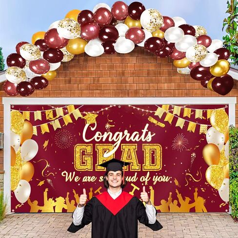 2024 Graduation Garage Door Banner Decorations 6 x 13 ft Large Graduation Congrats Grad Backdrop Garage Door Cover Decor Outdoor Indoor Wall Photo Congratulations Background Hanging Sign(Blue Gold) in Saudi Arabia