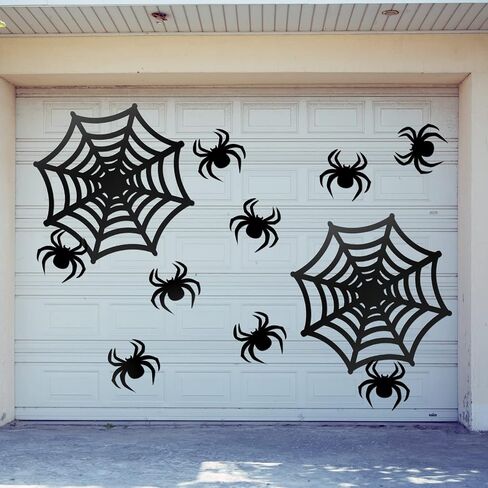 Halloween Garage Door Decorations 2 Pcs Large Spider Webs and 6 Pcs Black Spiders Scary Prank Props with Adhesive Tape for Outdoor Garage Door Archway Car Party Wall Window Decor in Saudi Arabia