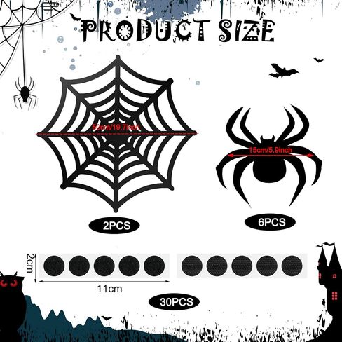 Halloween Garage Door Decorations 2 Pcs Large Spider Webs and 6 Pcs Black Spiders Scary Prank Props with Adhesive Tape for Outdoor Garage Door Archway Car Party Wall Window Decor in Saudi Arabia