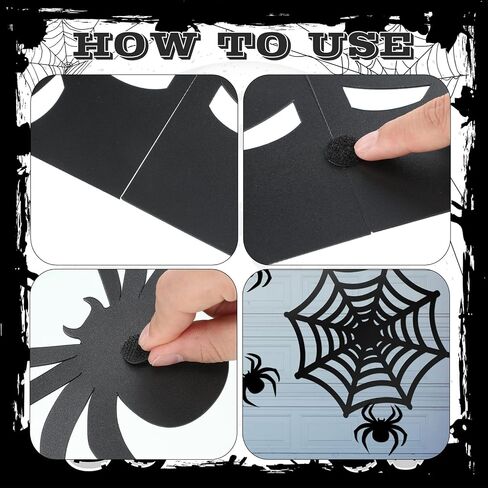 Halloween Garage Door Decorations 2 Pcs Large Spider Webs and 6 Pcs Black Spiders Scary Prank Props with Adhesive Tape for Outdoor Garage Door Archway Car Party Wall Window Decor in Saudi Arabia