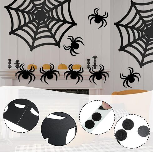 Halloween Garage Door Decorations 2 Pcs Large Spider Webs and 6 Pcs Black Spiders Scary Prank Props with Adhesive Tape for Outdoor Garage Door Archway Car Party Wall Window Decor in Saudi Arabia