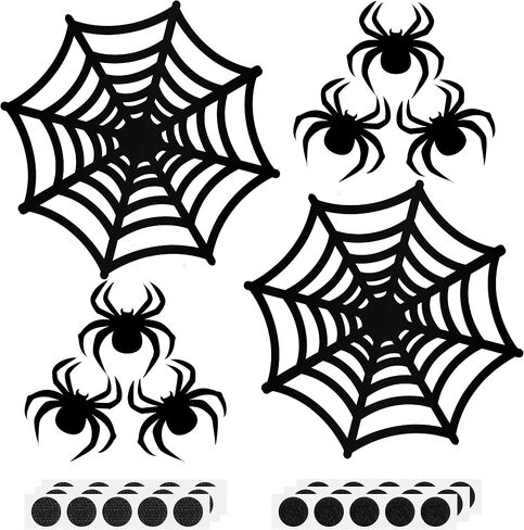 Halloween Garage Door Decorations 2 Pcs Large Spider Webs and 6 Pcs Black Spiders Scary Prank Props with Adhesive Tape for Outdoor Garage Door Archway Car Party Wall Window Decor in Saudi Arabia