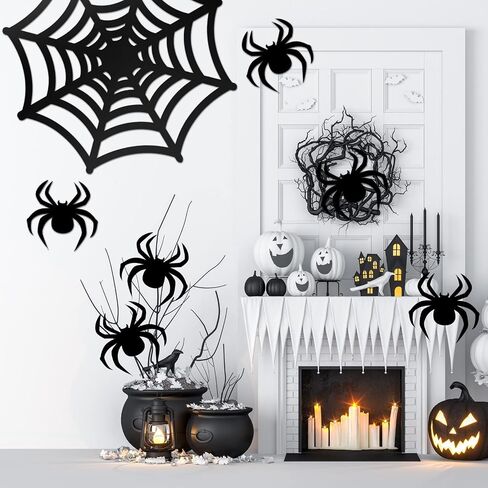 Halloween Garage Door Decorations 2 Pcs Large Spider Webs and 6 Pcs Black Spiders Scary Prank Props with Adhesive Tape for Outdoor Garage Door Archway Car Party Wall Window Decor in Saudi Arabia