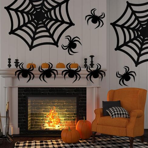 Halloween Garage Door Decorations 2 Pcs Large Spider Webs and 6 Pcs Black Spiders Scary Prank Props with Adhesive Tape for Outdoor Garage Door Archway Car Party Wall Window Decor in Saudi Arabia