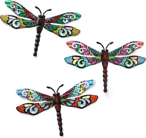 Scwhousi Metal Dragonfly Outdoor Wall Decor,Patio Fenxce Wall Art,Hanging Decorations for Living Room,Bedroom,3 Pack in Kuwait