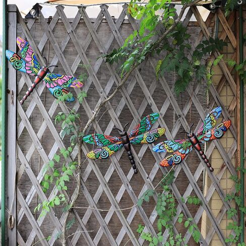Scwhousi Metal Dragonfly Outdoor Wall Decor,Patio Fenxce Wall Art,Hanging Decorations for Living Room,Bedroom,3 Pack in Kuwait