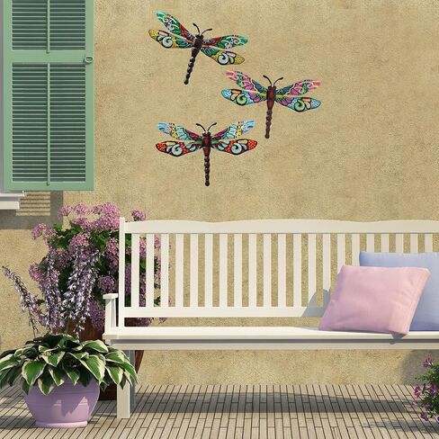 Scwhousi Metal Dragonfly Outdoor Wall Decor,Patio Fenxce Wall Art,Hanging Decorations for Living Room,Bedroom,3 Pack in Kuwait