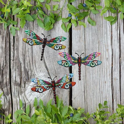 Scwhousi Metal Dragonfly Outdoor Wall Decor,Patio Fenxce Wall Art,Hanging Decorations for Living Room,Bedroom,3 Pack in Kuwait