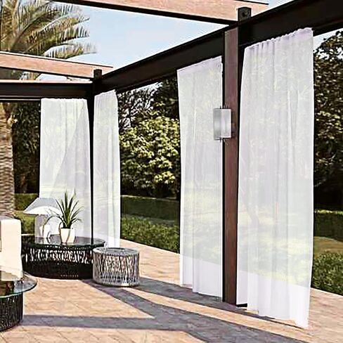 SpaceDresser Waterproof Outdoor Sheer Curtains for Patio - 2 Panels Rod Pocket Indoor Voile Sheer Curtain for Living Room,52W x 84L inch, Aqua in Kuwait