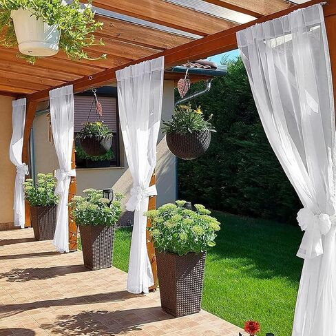 SpaceDresser Waterproof Outdoor Sheer Curtains for Patio - 2 Panels Rod Pocket Indoor Voile Sheer Curtain for Living Room,52W x 84L inch, Aqua in Kuwait