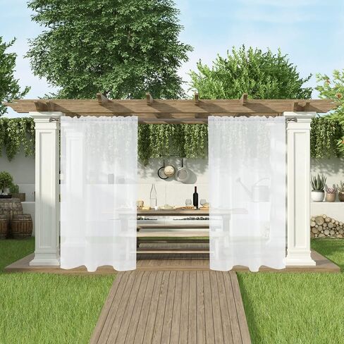SpaceDresser Waterproof Outdoor Sheer Curtains for Patio - 2 Panels Rod Pocket Indoor Voile Sheer Curtain for Living Room,52W x 84L inch, Aqua in Kuwait
