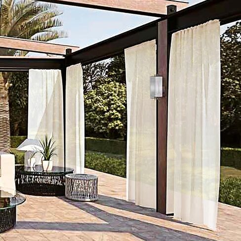 SpaceDresser Waterproof Outdoor Sheer Curtains for Patio - 2 Panels Rod Pocket Indoor Voile Sheer Curtain for Living Room,52W x 84L inch, Aqua in Kuwait