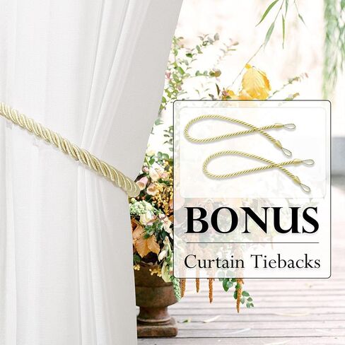 RYB HOME 2 Panels Outdoor Sheer Curtains for Patio Waterproof - Natural Linen Privacy Added Light Filtering Drapes with Tie Ropes for Gazabo Porch Pergoa Balcony, 52 X 84 Inches, Beige in Kuwait