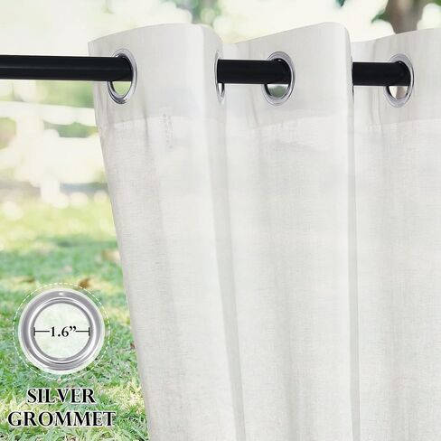 RYB HOME 2 Panels Outdoor Sheer Curtains for Patio Waterproof - Natural Linen Privacy Added Light Filtering Drapes with Tie Ropes for Gazabo Porch Pergoa Balcony, 52 X 84 Inches, Beige in Kuwait