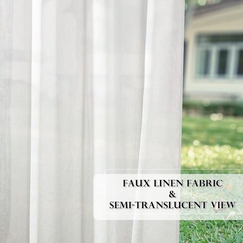 RYB HOME 2 Panels Outdoor Sheer Curtains for Patio Waterproof - Natural Linen Privacy Added Light Filtering Drapes with Tie Ropes for Gazabo Porch Pergoa Balcony, 52 X 84 Inches, Beige in Kuwait