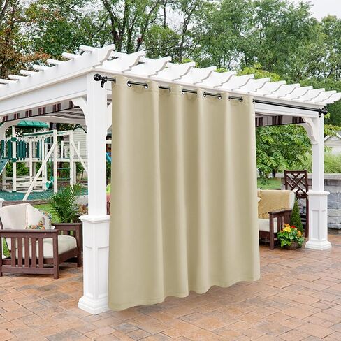 BONZER Waterproof Indoor/Outdoor Curtains for Patio - Thermal Insulated, Light Blocking Grommet Blackout Curtain for Bedroom, Porch, Living Room, Pergola, Cabana, 1 Panel, 52W x 84L inch, Chocolate in Kuwait