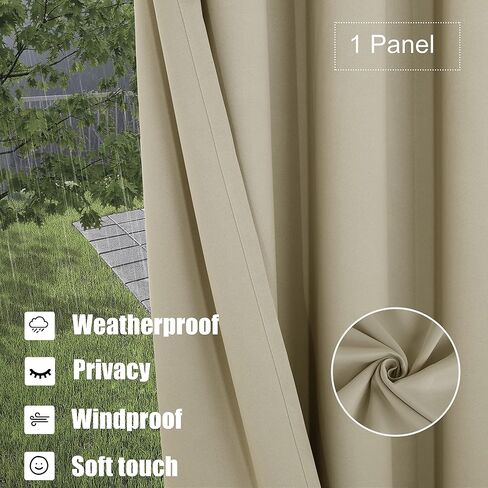 BONZER Waterproof Indoor/Outdoor Curtains for Patio - Thermal Insulated, Light Blocking Grommet Blackout Curtain for Bedroom, Porch, Living Room, Pergola, Cabana, 1 Panel, 52W x 84L inch, Chocolate in Kuwait