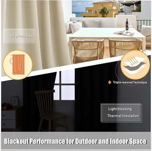 BONZER Waterproof Indoor/Outdoor Curtains for Patio - Thermal Insulated, Light Blocking Grommet Blackout Curtain for Bedroom, Porch, Living Room, Pergola, Cabana, 1 Panel, 52W x 84L inch, Chocolate in Kuwait
