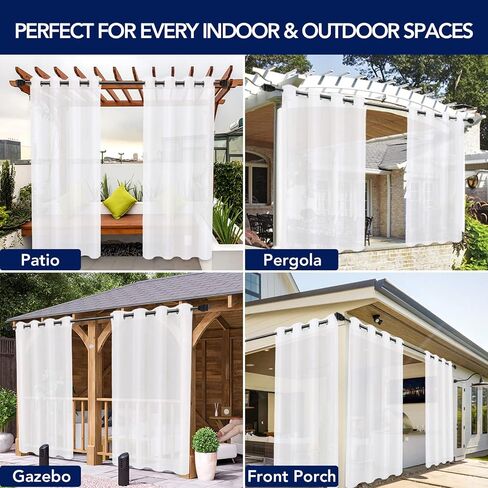 PureFit Sheer Outdoor Curtains for Patio Waterproof Weatherproof, Fade Resistant Outside Voile Curtains for Gazebo, Front Porch, Pergola, Sun Filtering Privacy Curtain, 54 x 84 inch, 1 Panel, Beige in Saudi Arabia