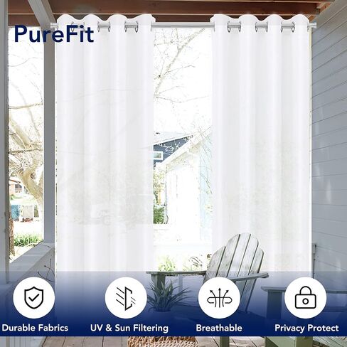 PureFit Sheer Outdoor Curtains for Patio Waterproof Weatherproof, Fade Resistant Outside Voile Curtains for Gazebo, Front Porch, Pergola, Sun Filtering Privacy Curtain, 54 x 84 inch, 1 Panel, Beige in Saudi Arabia