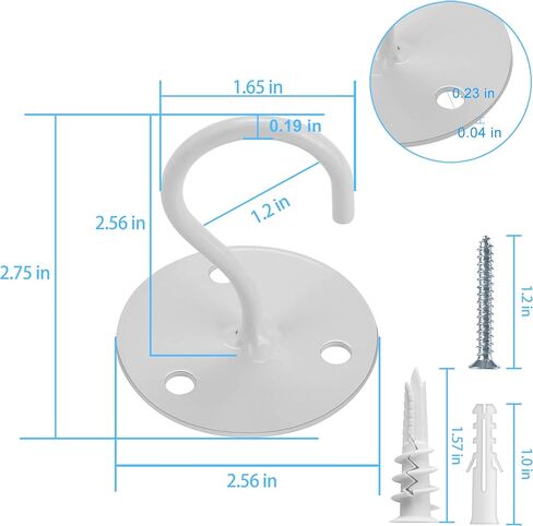 خطافات سقف Yzerel لتعليق النباتات - شماعات فوانيس معدنية مثبتة على الحائط من الحديد لتعليق مغذيات الطيور، والفوانيس، وأجراس الرياح، والمزارعين، وخطاطيف الديكور الخارجية (أبيض 4 قطع) in Kuwait