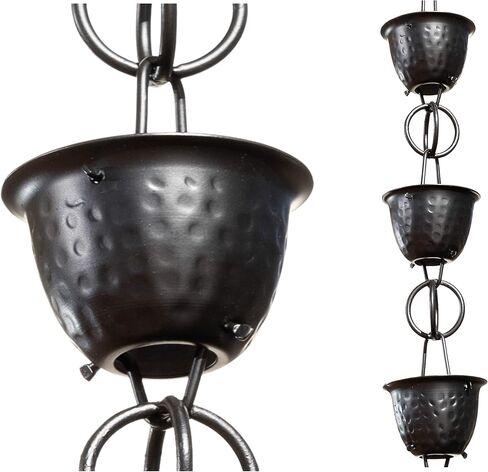 سلاسل المطر Monarch 18106 من الألومنيوم المطروق على شكل كأس المطر، بطول 8-1/2 قدم بديل ماسورة التصريف للمزاريب، مطلي بمسحوق أسود in Kuwait
