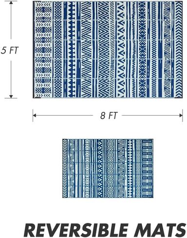سجادة MontVoo للأماكن الخارجية مقاومة للماء مقاس 5 × 8 أقدام، سجادة فناء قابلة للعكس، سجادة تخييم RV، سجادة من القش البلاستيكية خارج المنزل، سجادة منطقة داخلية وخارجية لتخليص الفناء والشرفة والنزهة والشاطئ والديكور الخارجي بوهو in Saudi Arabia