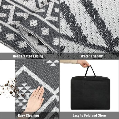 Outdoor Rugs - Reversible Mats, 5'x8' Plastic Straw Rug for Patio Clearance Waterproof, Indoor Outdoor Area Rug Carpet for Outside, RV, Deck, Picnic, Beach, Trailer, Camping, Black & Brown in Kuwait