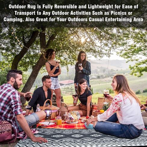 Outdoor Rugs - Reversible Mats, 5'x8' Plastic Straw Rug for Patio Clearance Waterproof, Indoor Outdoor Area Rug Carpet for Outside, RV, Deck, Picnic, Beach, Trailer, Camping, Black & Brown in Kuwait