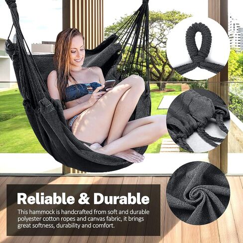 KPX Ourdoor Hanging Hammock Chair – Comfortable Tree Swing Chair Large Size 110X130cm（without Pillows） -330 Lbs Weight Capacity (Brown/White) in Saudi Arabia