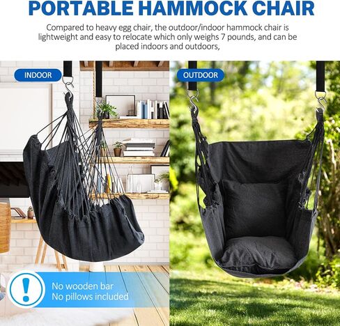 KPX Ourdoor Hanging Hammock Chair – Comfortable Tree Swing Chair Large Size 110X130cm（without Pillows） -330 Lbs Weight Capacity (Brown/White) in Saudi Arabia