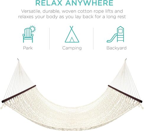 Best Choice Products 2-Person Double Hammock, Outdoor Woven Cotton Rope Hammocks for Backyard, Patio w/Spreader Bars, Carrying Case, 450lb Weight Capacity in Saudi Arabia