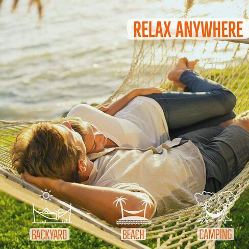 Castaway Living أرجوحة من الحبال القطنية التقليدية المزدوجة بطول 13 قدمًا مع سلاسل تمديد مجانية وخطافات شجرة، مصممة في الولايات المتحدة الأمريكية، وتتسع لشخصين بسعة وزن 450 رطلاً. in Saudi Arabia