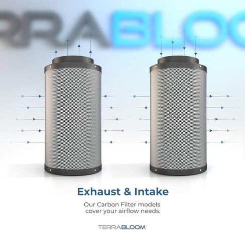 TerraBloom Carbon Filter 8" x 24", 46mm Thick Charcoal Bed, Airflow up to 750 CFM. Premium Carbon Air Filtration From Odors, VOCs, Chemical Smells for Grow Tents, Homes, Commercial Applications in Kuwait