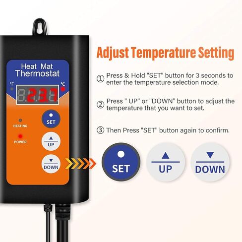 iPower GLHTMTCONTROL 40-108 Degrees Fahrenheit Digital Heat Mat Thermostat Controller for Seed Rooting Germination Reptiles, Fermentation and Brewing, 1000W-Black, Black in Kuwait