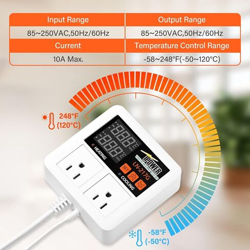 iPower الرقمية حصيرة الحرارة وحدة تحكم ترموستات لإنبات البذور، الزواحف تخمير تربية الحضانة الدفيئة، 40-108 درجة فهرنهايت، 8.3A 1000W، 1000W-برتقالي، برتقالي in Kuwait