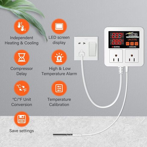 iPower الرقمية حصيرة الحرارة وحدة تحكم ترموستات لإنبات البذور، الزواحف تخمير تربية الحضانة الدفيئة، 40-108 درجة فهرنهايت، 8.3A 1000W، 1000W-برتقالي، برتقالي in Kuwait