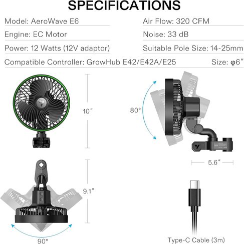 VIVOSUN AeroWave E6 Grow Tent Fan 6", EC Motor, Smart Wifi Control, US Patented Auto Oscillating Clip fan, Weatherproof IP-54, Strong Airflow but Quiet for Hydroponic Ventilation Circulation, 1-Pack in Saudi Arabia