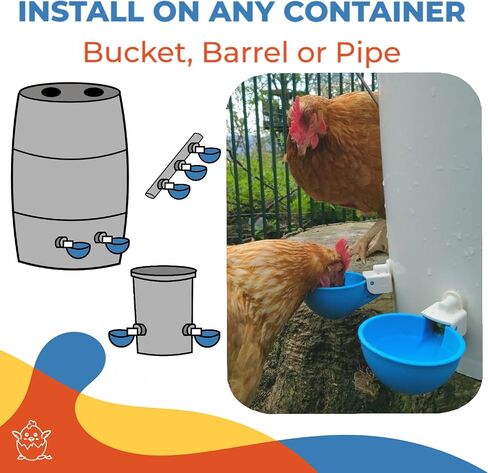 Lil Clucker - Pack of 5 - Blue Large Automatic Chicken Water Cups - Chicken Waterer Cups Suitable for Ducks, Geese, Turkeys, and Bunny Rabbit - Chicken Water Feeder Kit - Poultry Waterer in Saudi Arabia