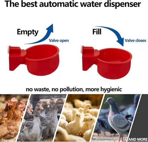 Chicken Waterer Cups 8 Pack Automatic Chicken Water Cups for Poultry LANARP Float Style Gravity Chicken Watering System, Water Feeder Kit, 5 Gallon with Mounting Hole Opener in Saudi Arabia