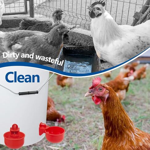 Chicken Waterer Cups 8 Pack Automatic Chicken Water Cups for Poultry LANARP Float Style Gravity Chicken Watering System, Water Feeder Kit, 5 Gallon with Mounting Hole Opener in Saudi Arabia