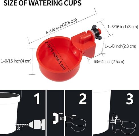 Chicken Waterer Cups 8 Pack Automatic Chicken Water Cups for Poultry LANARP Float Style Gravity Chicken Watering System, Water Feeder Kit, 5 Gallon with Mounting Hole Opener in Saudi Arabia