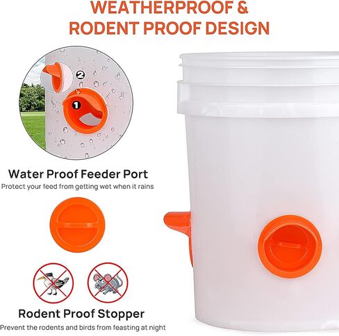 مجموعة أدوات تغذية الدجاج ومياه الدجاج الأوتوماتيكية من Diggtek بدون نفايات، 6 منافذ مع 6 حلمات مياه للدجاج، مجموعة أدوات تغذية الدواجن المقاومة للقوارض والمطر للدلاء والبراميل والصناديق والأحواض in Kuwait