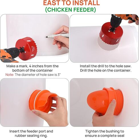 مجموعة أدوات تغذية الدجاج ومياه الدجاج الأوتوماتيكية من Diggtek بدون نفايات، 6 منافذ مع 6 حلمات مياه للدجاج، مجموعة أدوات تغذية الدواجن المقاومة للقوارض والمطر للدلاء والبراميل والصناديق والأحواض in Kuwait